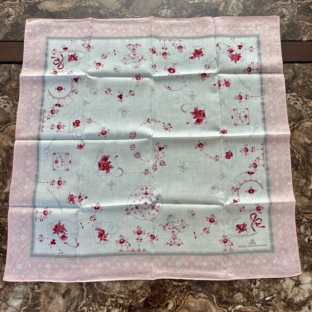 Royal Copenhagen Vtg Pink/White/Red Floral Handkerchief/Bandana/Scarf size 22.5”